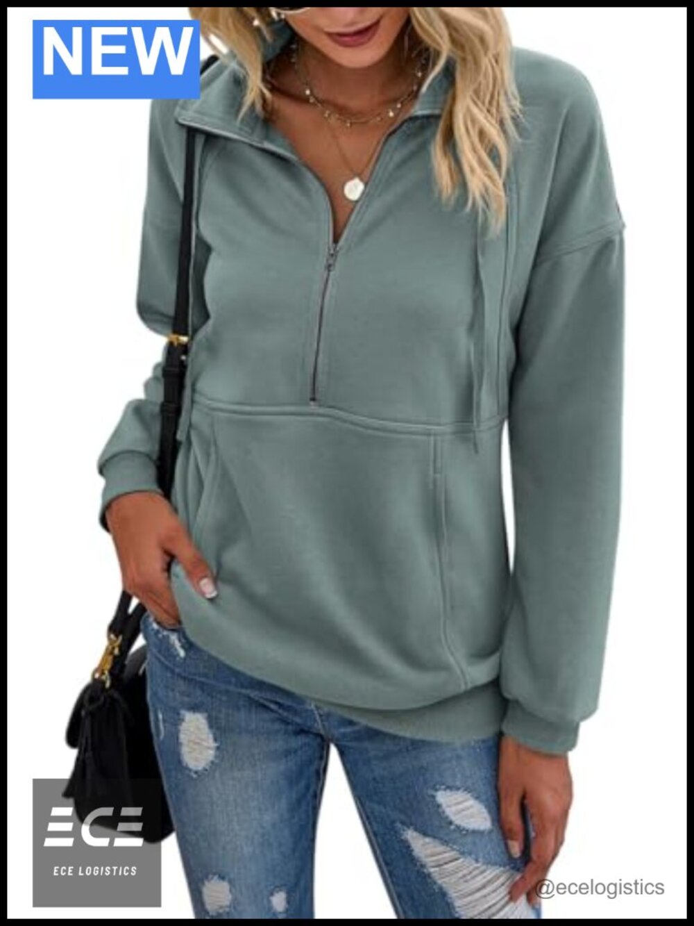 Women's Half Zip Pullover Sweatshirt Long Sleeve Loose Fit Casual Top